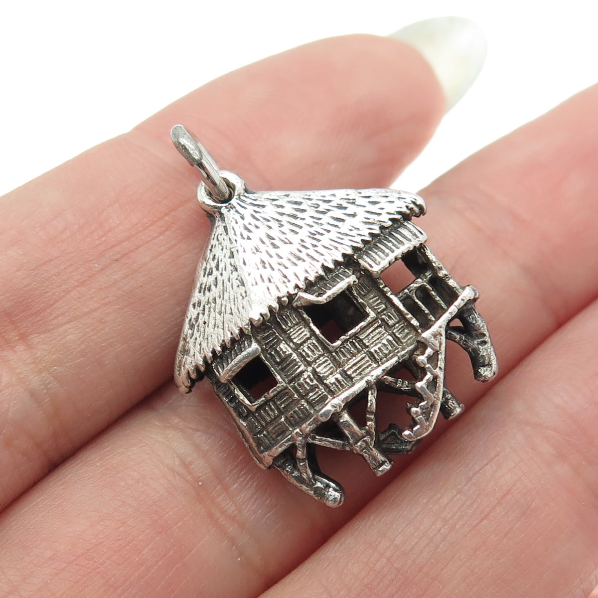 925 Sterling Silver Vintage Bungalow Hut Pendant