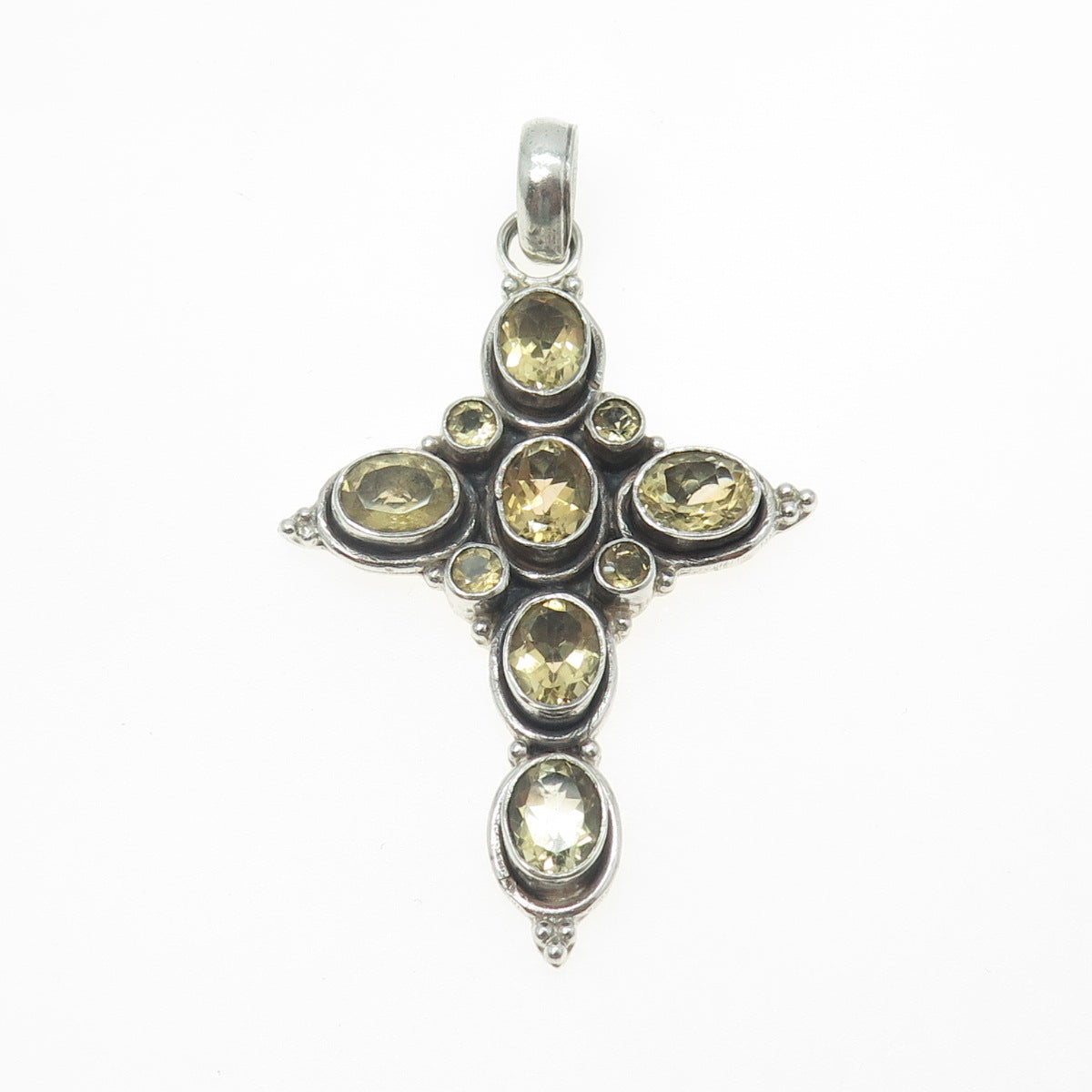 925 Sterling Silver Vintage Real Citrine Cross Pendant