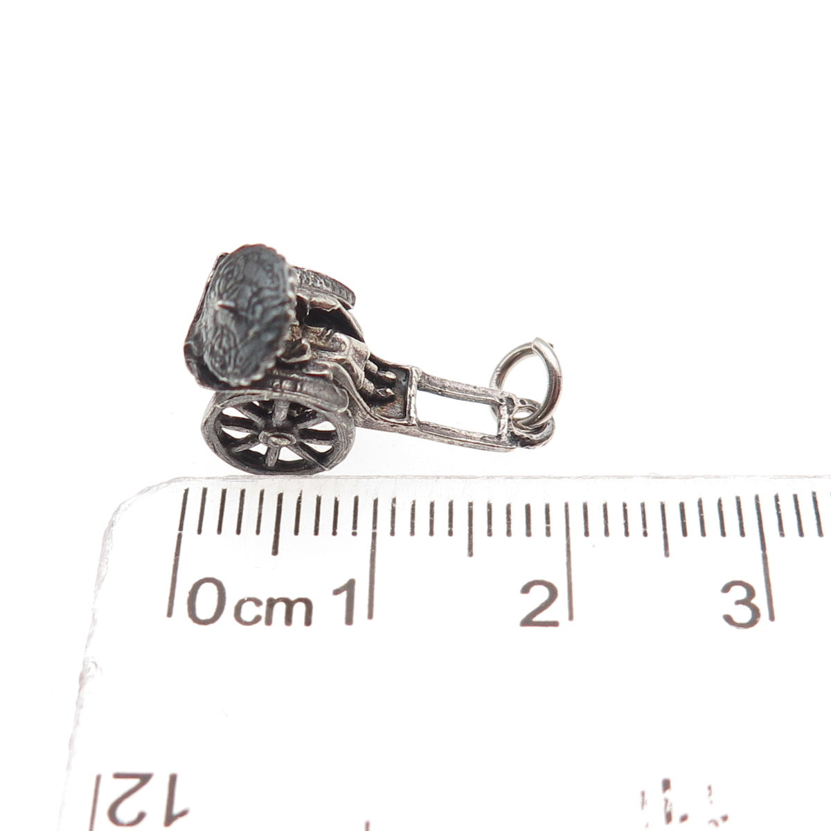 925 Sterling Silver Vintage Rickshaw Carriage Oxidized 3D Mini Charm Pendant