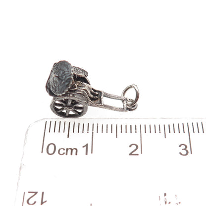 925 Sterling Silver Vintage Rickshaw Carriage Oxidized 3D Mini Charm Pendant