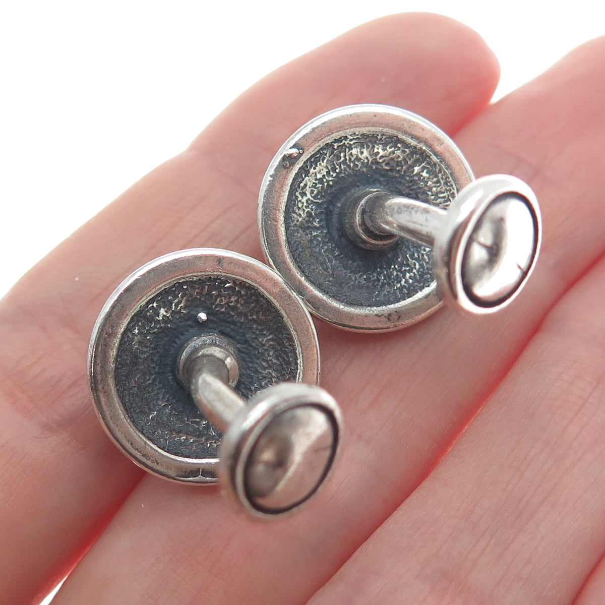 925 Sterling Silver Vintage Modernist Sun Oxidized Cufflinks
