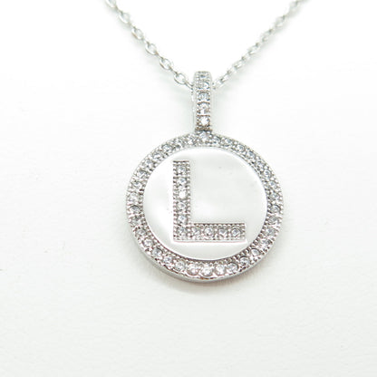 925 Sterling Silver Round-Cut C Z Letter "L" Cable Chain Necklace 16-18"