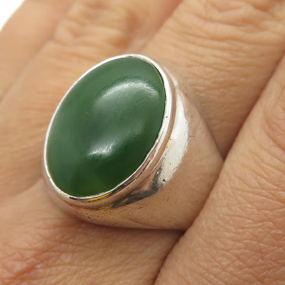 925 Sterling Silver Vintage Mexico Real Jade Gemstone Domed Ring Size 10.25