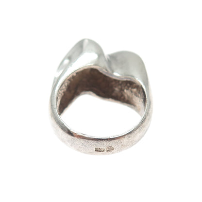 925 Sterling Silver Vintage Modernist Wavy Oxidized Ring Size 7.5