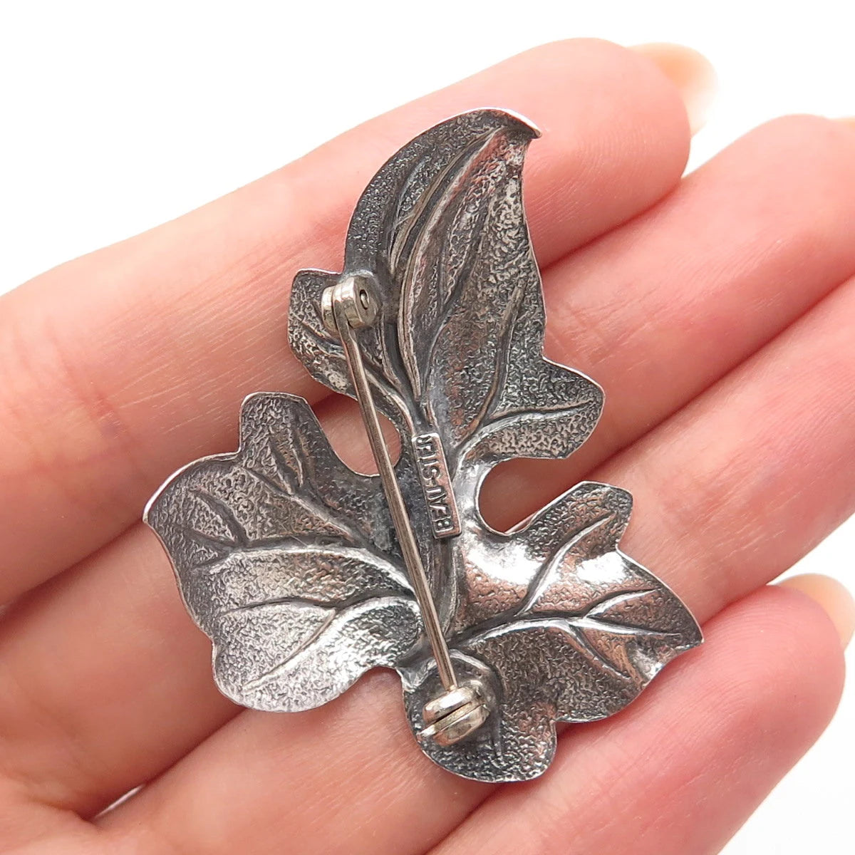 925 Sterling Silver Vintage Beau Leaf Pin Brooch