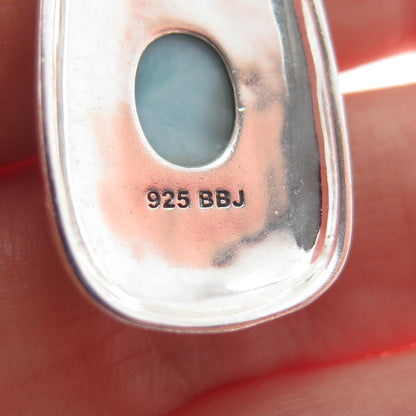 925 Sterling Silver Vintage Real Larimar Roped Oxidized Charm Pendant