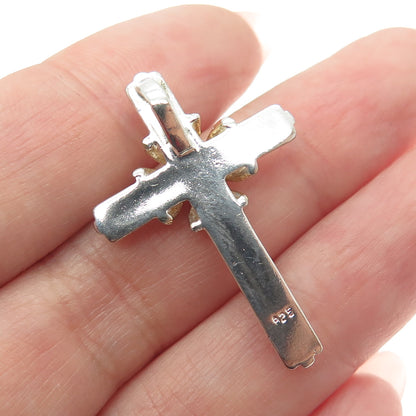 925 Sterling Silver 2-Tone Vintage Cross Pendant