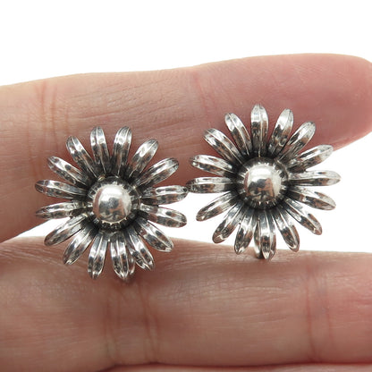 925 Sterling Silver Antique Art Deco Spring Flower Screw Back Earrings