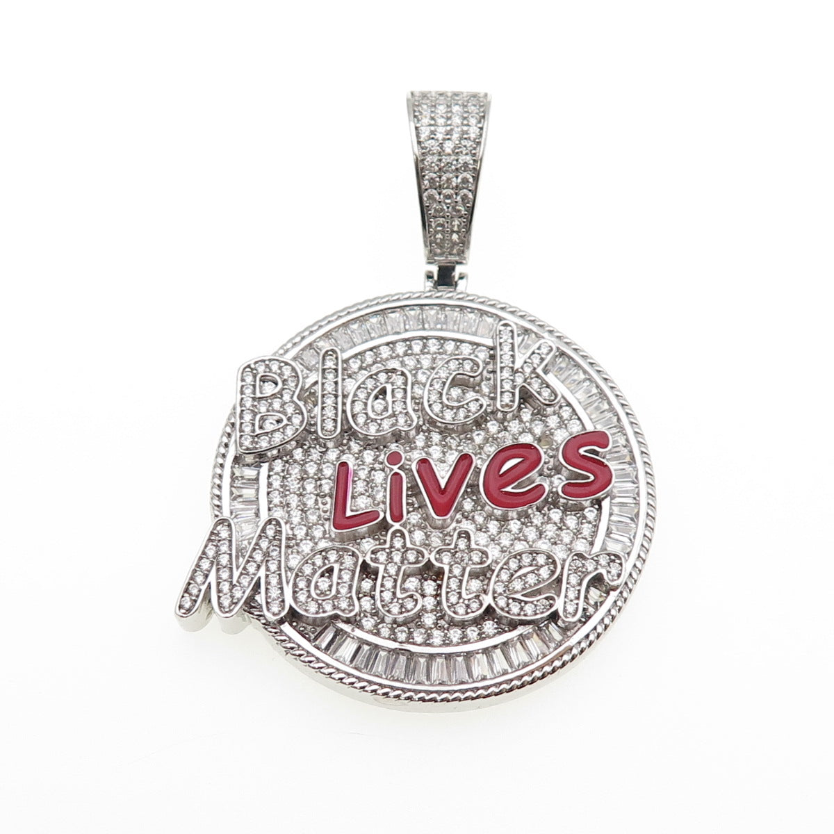 925 Sterling Silver Enamel Multi-Cut C Z Black Lives Matter Charm Pendant