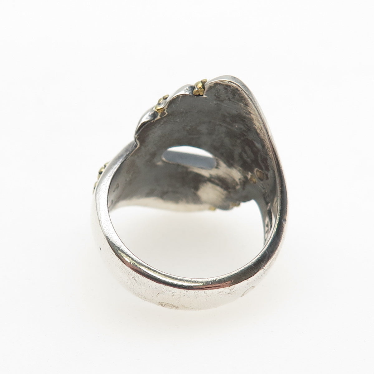 925 Sterling Silver 2-Tone Vintage Mexico Modernist Oxidized Ring Size 7.25