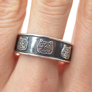 925 Sterling Silver Vintage Mexico Cat Oxidized Band Ring Size 12