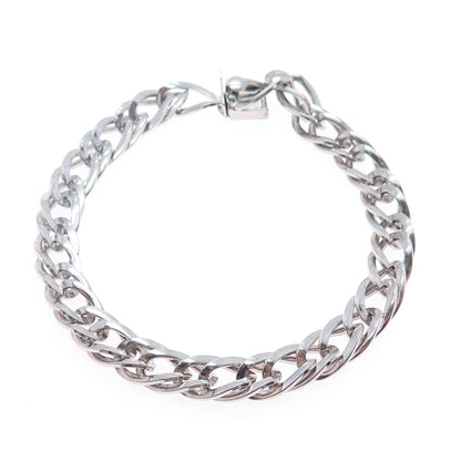 925 Sterling Silver Antique Art Deco Double Curb Link Bracelet 6.75"