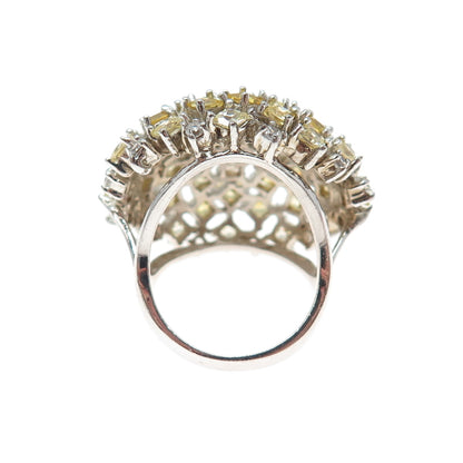 925 Sterling Silver Princess-Cut Champagne & Canary C Z Dome Ring Size 7.25