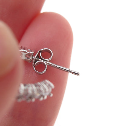 925 Sterling Silver Round-Cut C Z Hoop Earrings