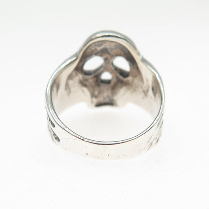 925 Sterling Silver Vintage Skull & Wings Oxidized Biker Ring Size 7