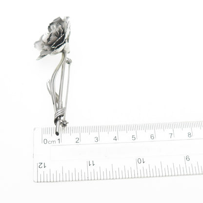 CARL ART 925 Sterling Silver Antique Art Deco Rose Flower Oxidized Pin Brooch