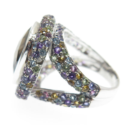 DSMK 925 Sterling Silver Real Multi-Color Gemstone Cushion Ring Size 7.25