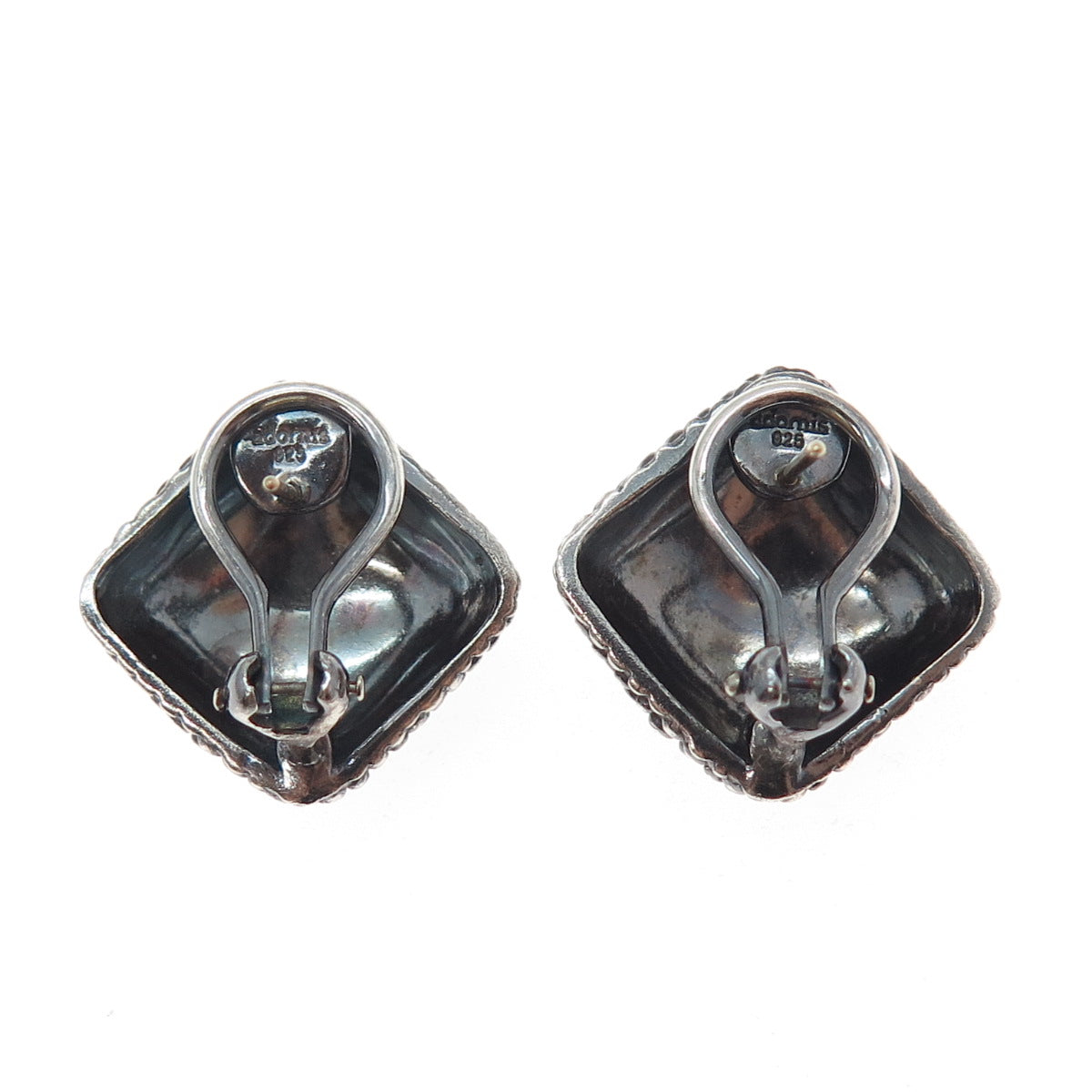 ADORNIS Sterling 18K Gold Posts Vintage Granulated Oxidized Omega Back Earrings