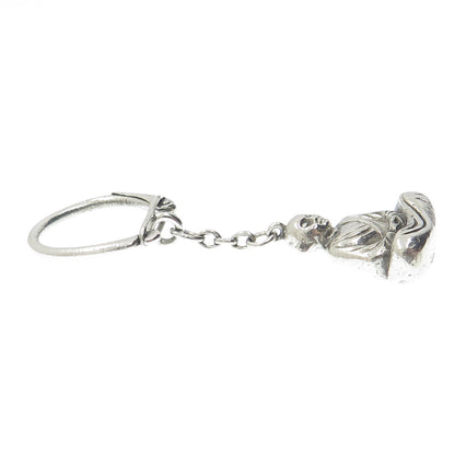 925 Sterling Silver Vintage Buddha Fob Key Chain Ring Holder