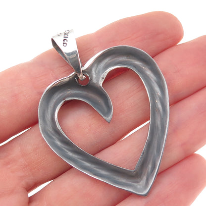 925 Sterling Silver Vintage Mexico Heart Oxidized Pendant