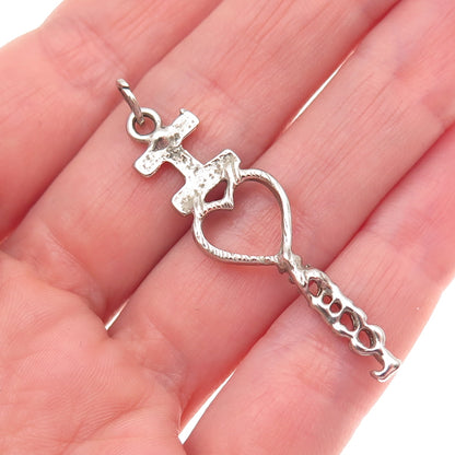BEAU 925 Sterling Silver Vintage I Love School Oxidized Charm Pendant
