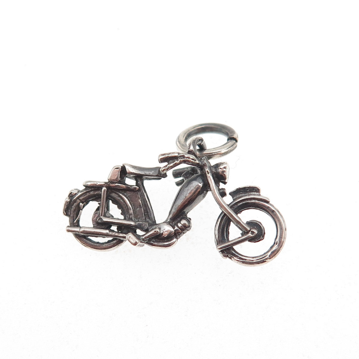 925 Sterling Silver Vintage Motorcycle Oxidized Mini Charm Pendant