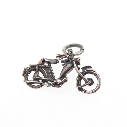 925 Sterling Silver Vintage Motorcycle Oxidized Mini Charm Pendant