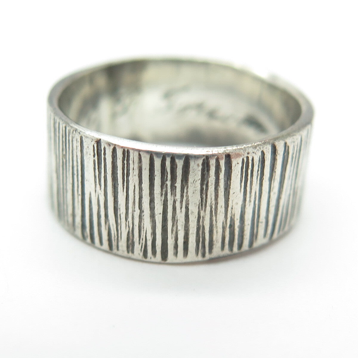 925 Sterling Silver Antique Art Deco Tree Bark Pattern Oxidized Ring Size 5.75