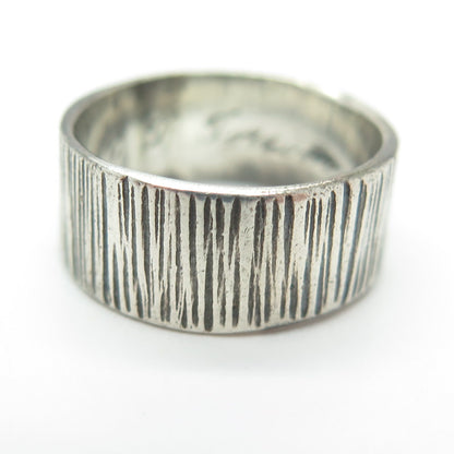 925 Sterling Silver Antique Art Deco Tree Bark Pattern Oxidized Ring Size 5.75