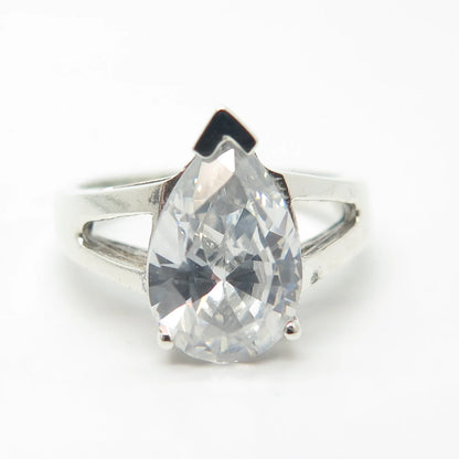 925 Sterling Silver Pear-Cut C Z Ring Size 6.75