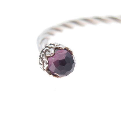 925 Sterling Silver Vintage Nano Amethyst Twisted Adjustable Cuff Bracelet 6"