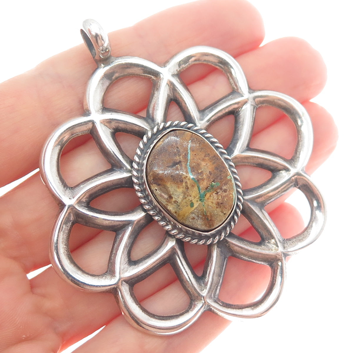 WILSON BEGAY Old Pawn Sterling Silver Vintage Boulder Turquoise Flower Pendant