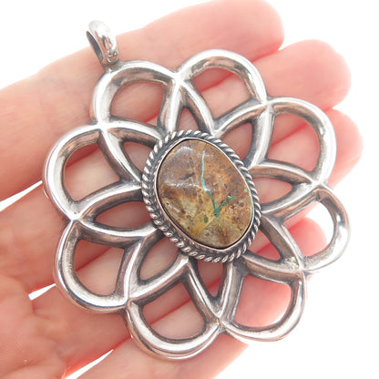 WILSON BEGAY Old Pawn Sterling Silver Vintage Boulder Turquoise Flower Pendant