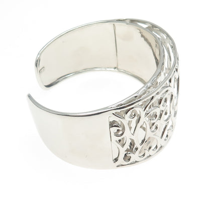 K-STAR 925 Sterling Silver Hammered Stencil Heart 2-Layer Cuff Bracelet 7.75"