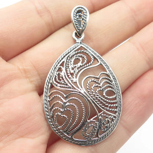 925 Sterling Silver Vintage Twisted Heart Teardrop Pendant