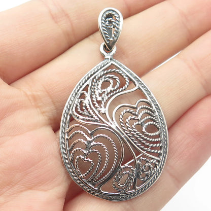 925 Sterling Silver Vintage Twisted Heart Teardrop Pendant