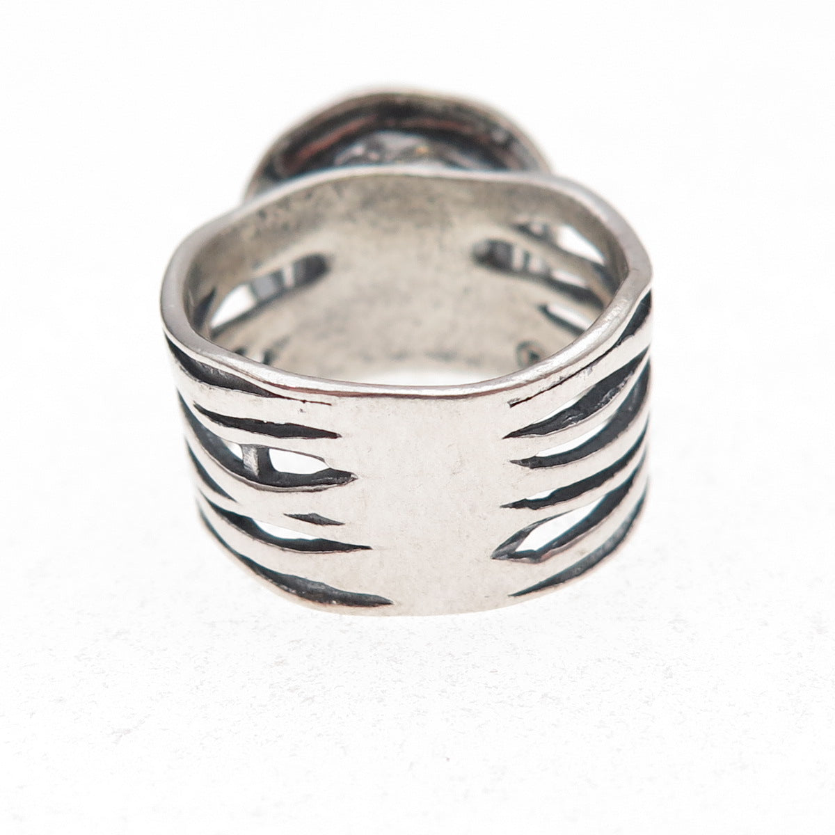 925 Sterling Silver Vintage Israel Real Pearl Modernist Oxidized Ring Size 7