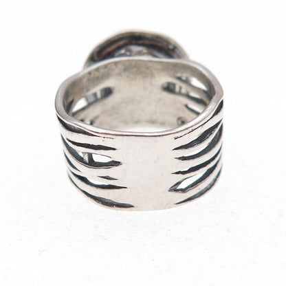 925 Sterling Silver Vintage Israel Real Pearl Modernist Oxidized Ring Size 7