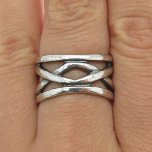 925 Sterling Silver Vintage Crisscross Oxidized Ring Size 9