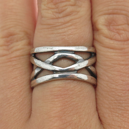 925 Sterling Silver Vintage Crisscross Oxidized Ring Size 9