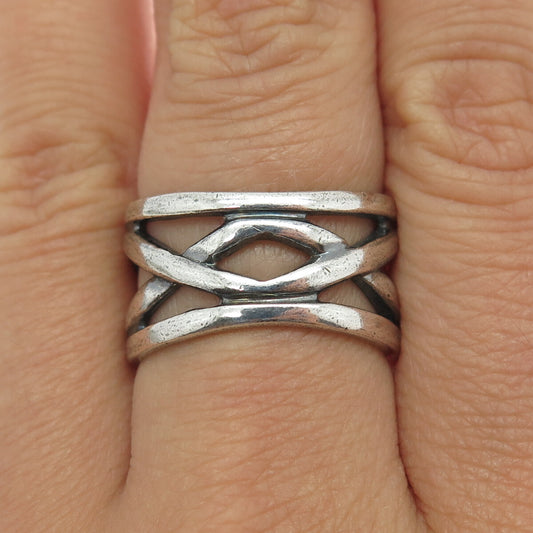 925 Sterling Silver Vintage Crisscross Oxidized Ring Size 9