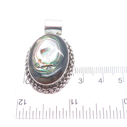 925 Sterling Silver Vintage Mexico Real Abalone Shell Oxidized Charm Pendant