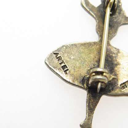 ARTEL 925 Sterling Silver Antique Enamel Ballet Dancer Pin Brooch