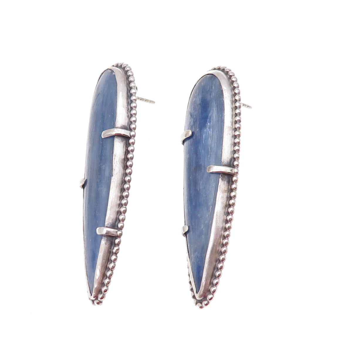925 Sterling Silver Vintage Real Kyanite Modernist Oxidized Earrings