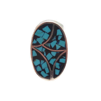 Old Pawn Sterling Silver Vintage Southwestern Turquoise Inlay Tribal Ring Size 8