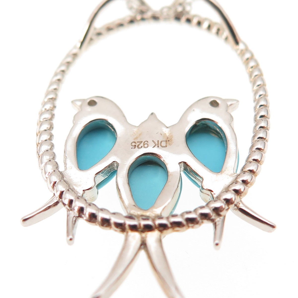925 Sterling Silver Real Turquoise & White Topaz Birds Cable Chain Necklace 18"