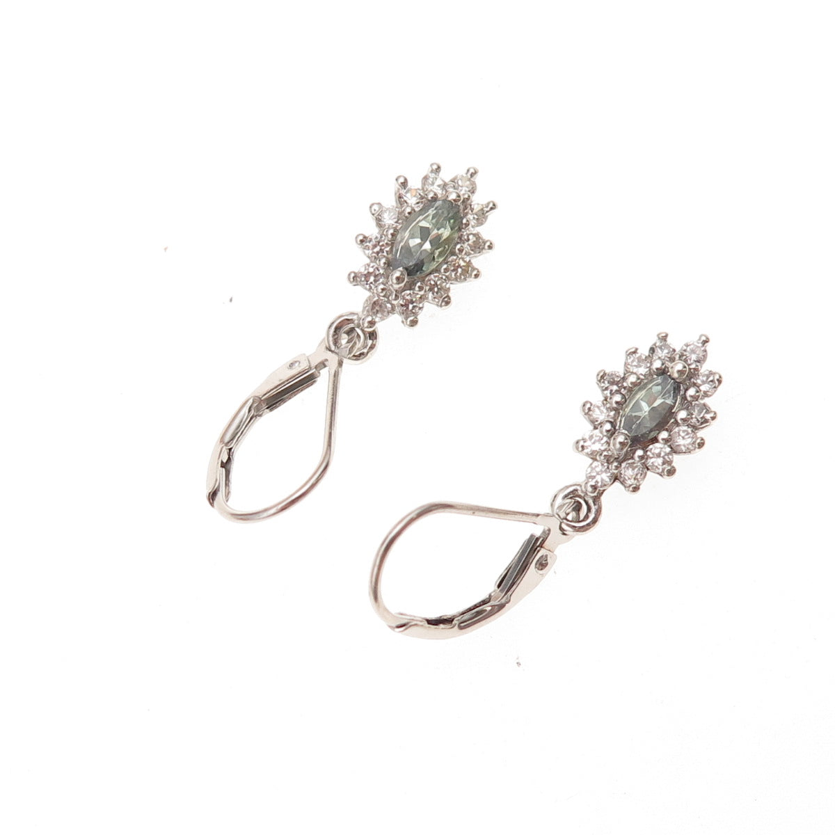 925 Sterling Silver Real Green Amethyst & White Topaz Dangle Earrings