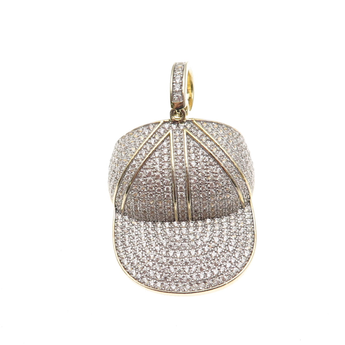 925 Sterling Silver Gold Plated Round-Cut C Z Cap Charm Pendant