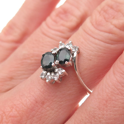 925 Sterling Silver Vintage Real Sapphire & C Z Bypass Ring Size 6.25