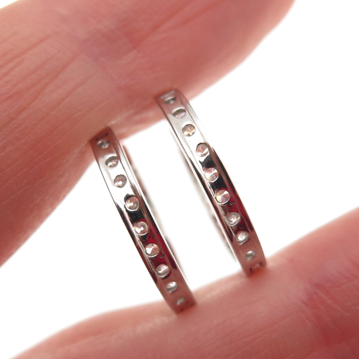 925 Sterling Silver Round-Cut C Z In & Out Hoop Earrings